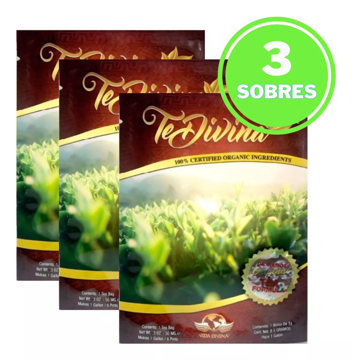 Té Divina Original 3 Sobres – Detox 3 Semanas con 12 Hierbas Naturales – Vida Divina Sin Cafeína