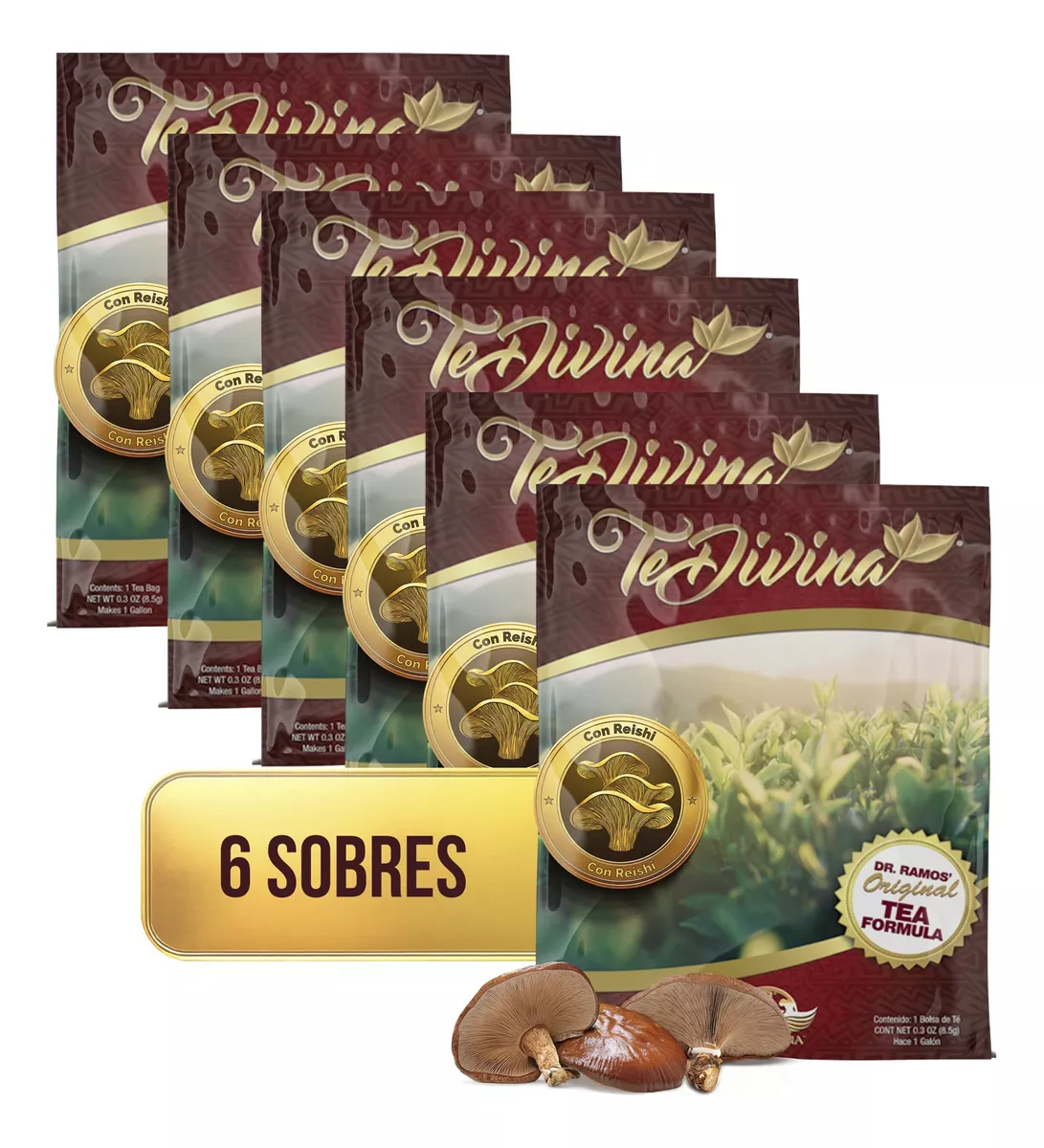 Té Divina Original 6 Sobres – Detox Completo de 6 Semanas – Vida Divina con 12 Hierbas Naturales Sin Cafeína