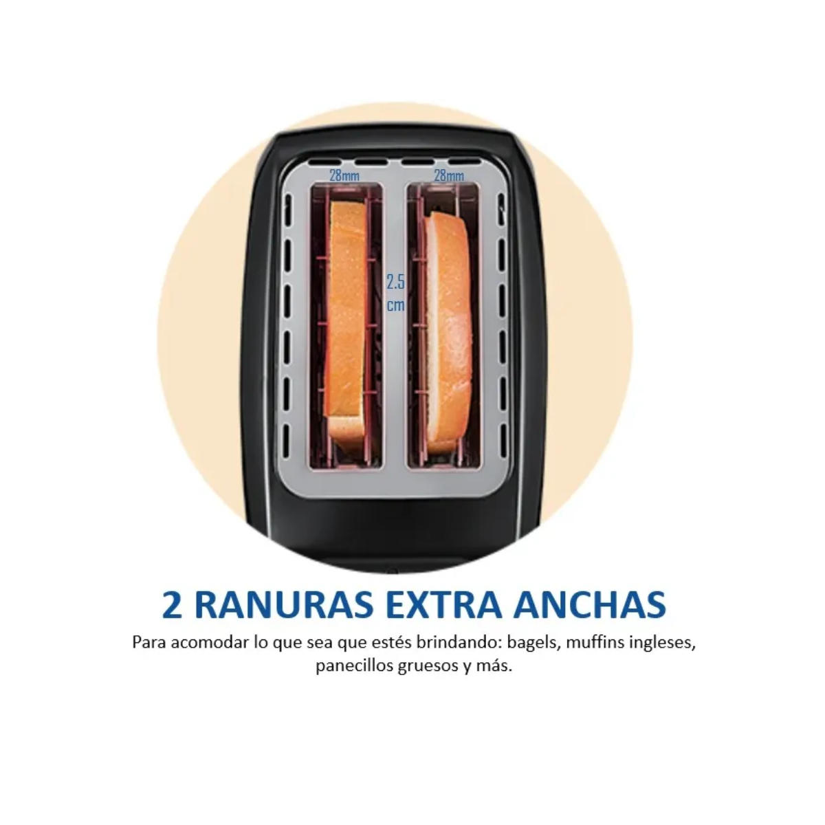 Tostadora 650w 2 Rebanadas Extra Ancha 6 Ajustes De Temperatura