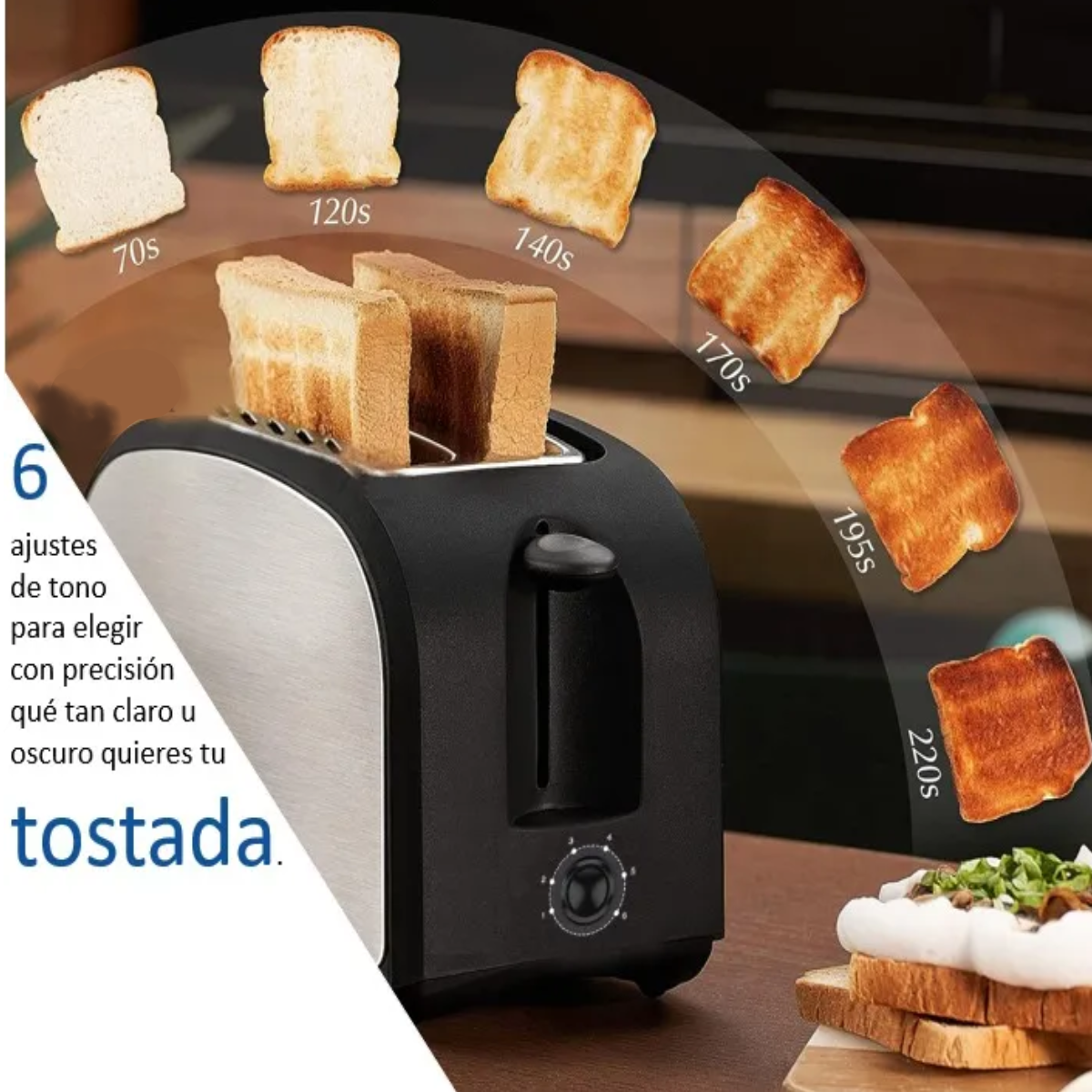 Tostadora 650w 2 Rebanadas Extra Ancha 6 Ajustes De Temperatura