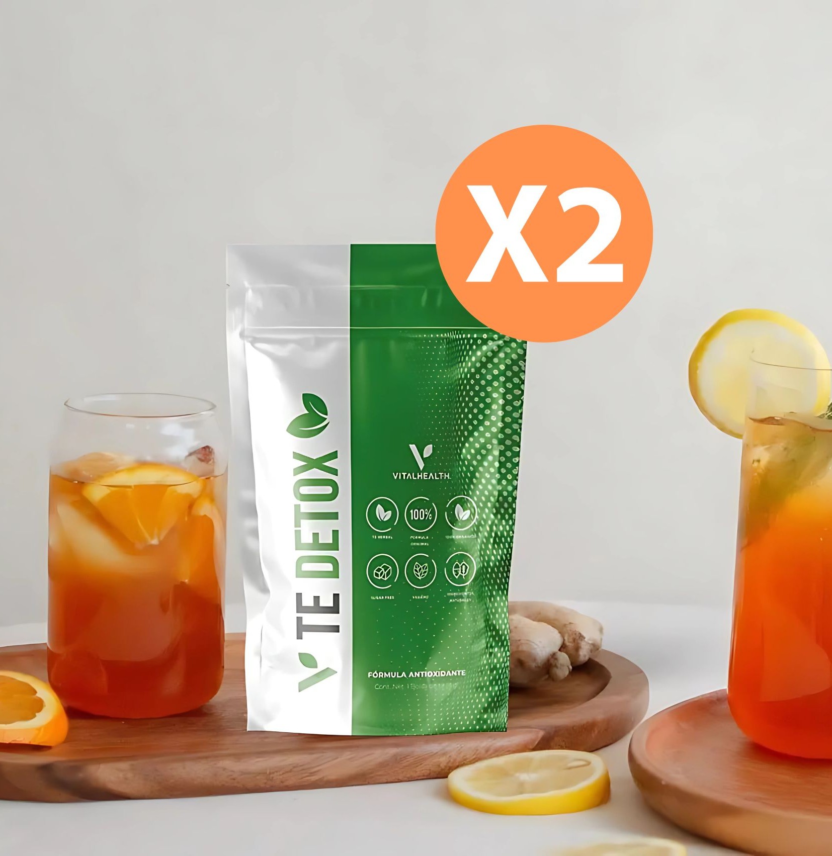 Té Detox VitalHealth 2 Sobres – Suplemento Herbal Natural para 2 Semanas – Sin Cafeína y Antioxidante