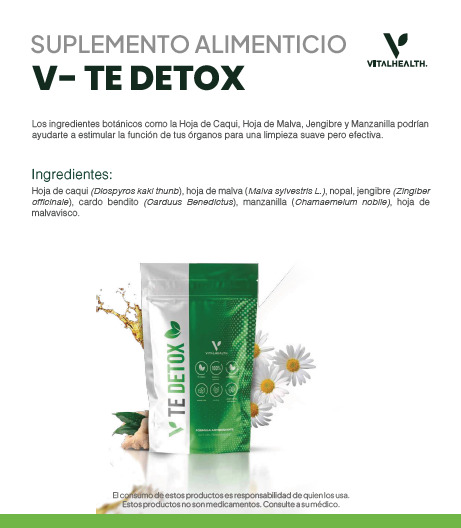 Té Detox VitalHealth 2 Sobres – Suplemento Herbal Natural para 2 Semanas – Sin Cafeína y Antioxidante