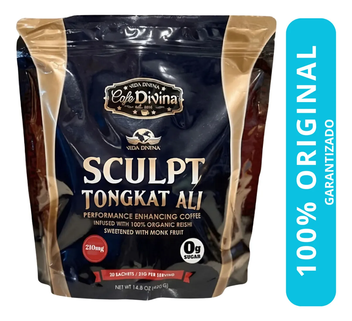 Café Suplemento Tongkat Ali Vida Divina – Energía, Resistencia y Potencia Natural – 20 Sobres con Reishi y Ginseng