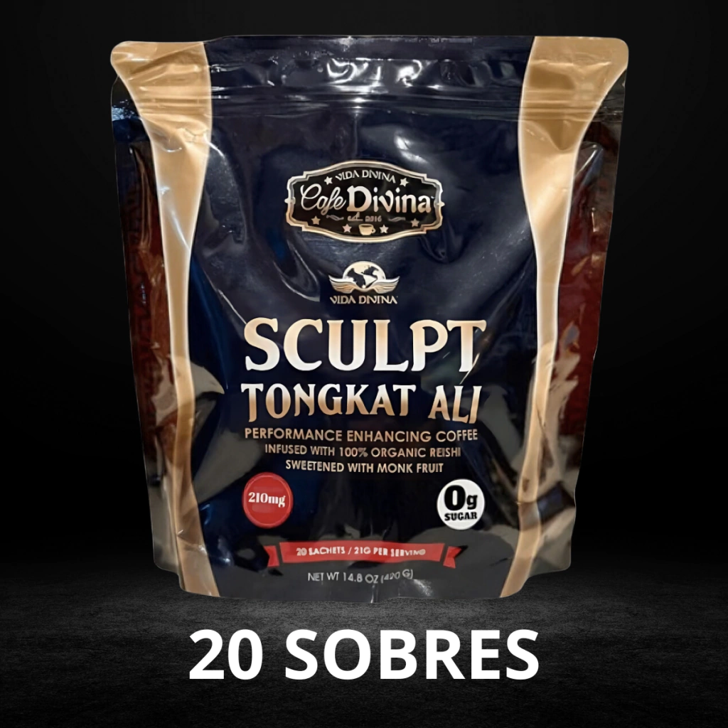 Café Suplemento Tongkat Ali Vida Divina – Energía, Resistencia y Potencia Natural – 20 Sobres con Reishi y Ginseng