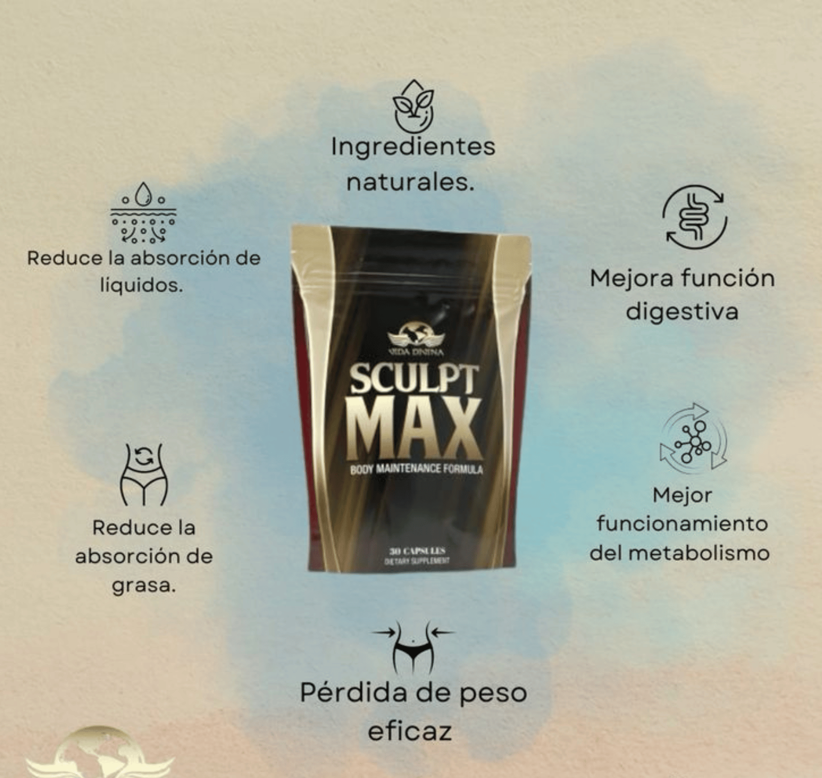 Sculpt Max Vida Divina – Cápsulas para Metabolismo, Control de Peso y Reducción de Grasa – 30 Cápsulas Veganas