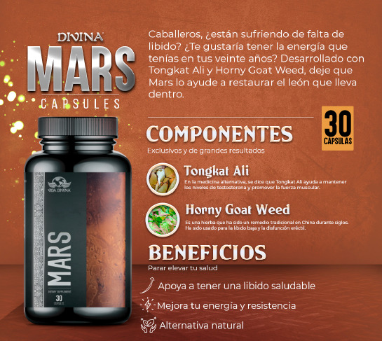 Cápsulas Mars Vida Divina – Suplemento para Energía, Testosterona y Vitalidad Masculina – 30 Cápsulas Naturales
