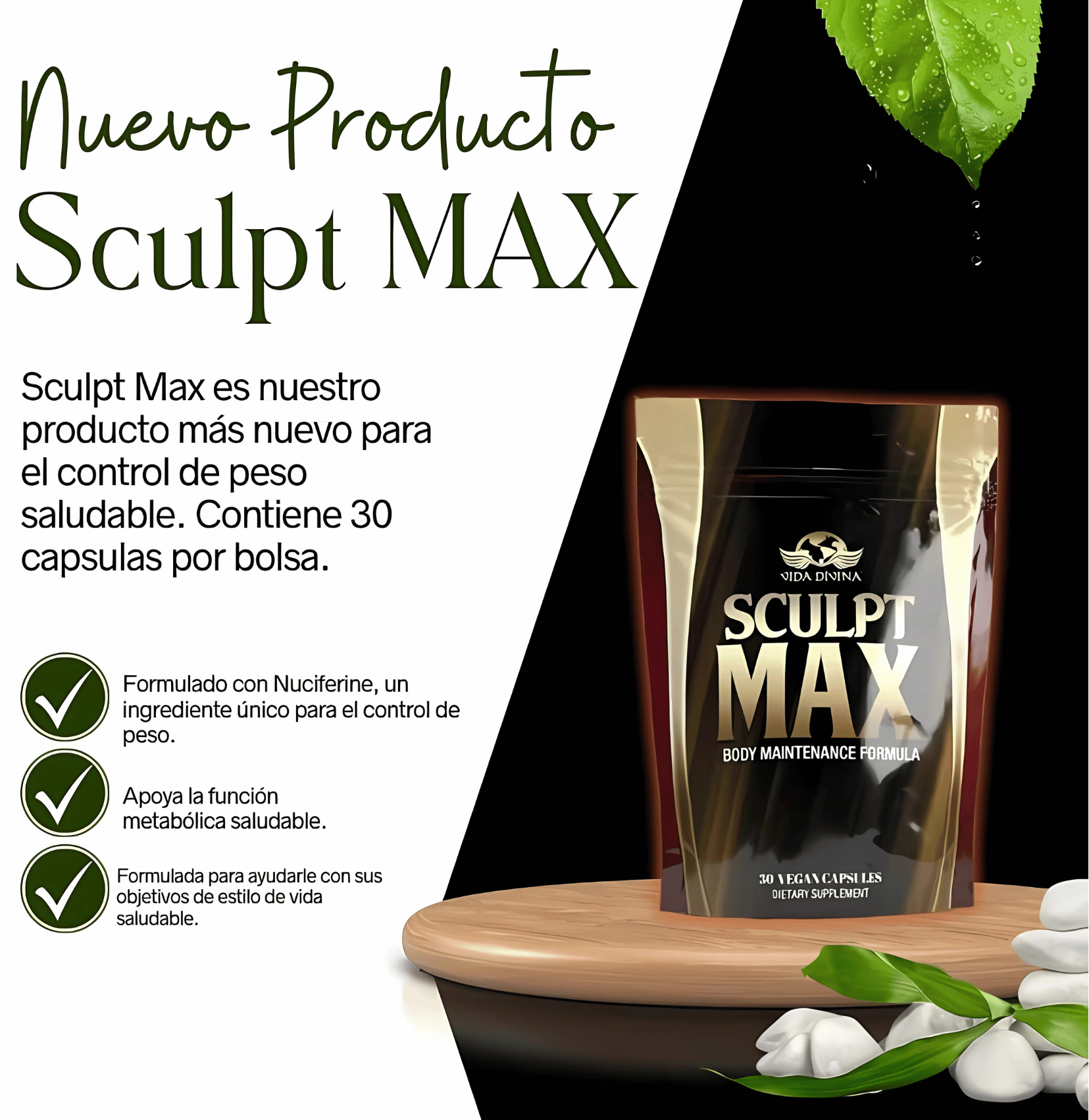 Sculpt Max Vida Divina – Cápsulas para Metabolismo, Control de Peso y Reducción de Grasa – 30 Cápsulas Veganas