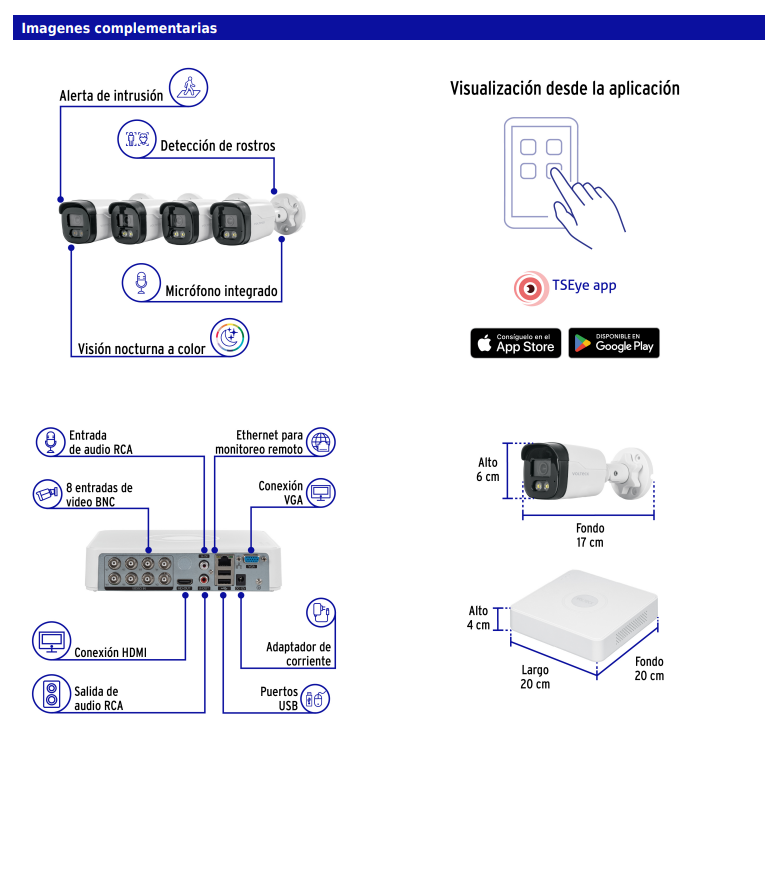 Kit video vigilancia, 8 canales, 4 cámaras  digitales y analógicas, 5MP, Disco 1TB 