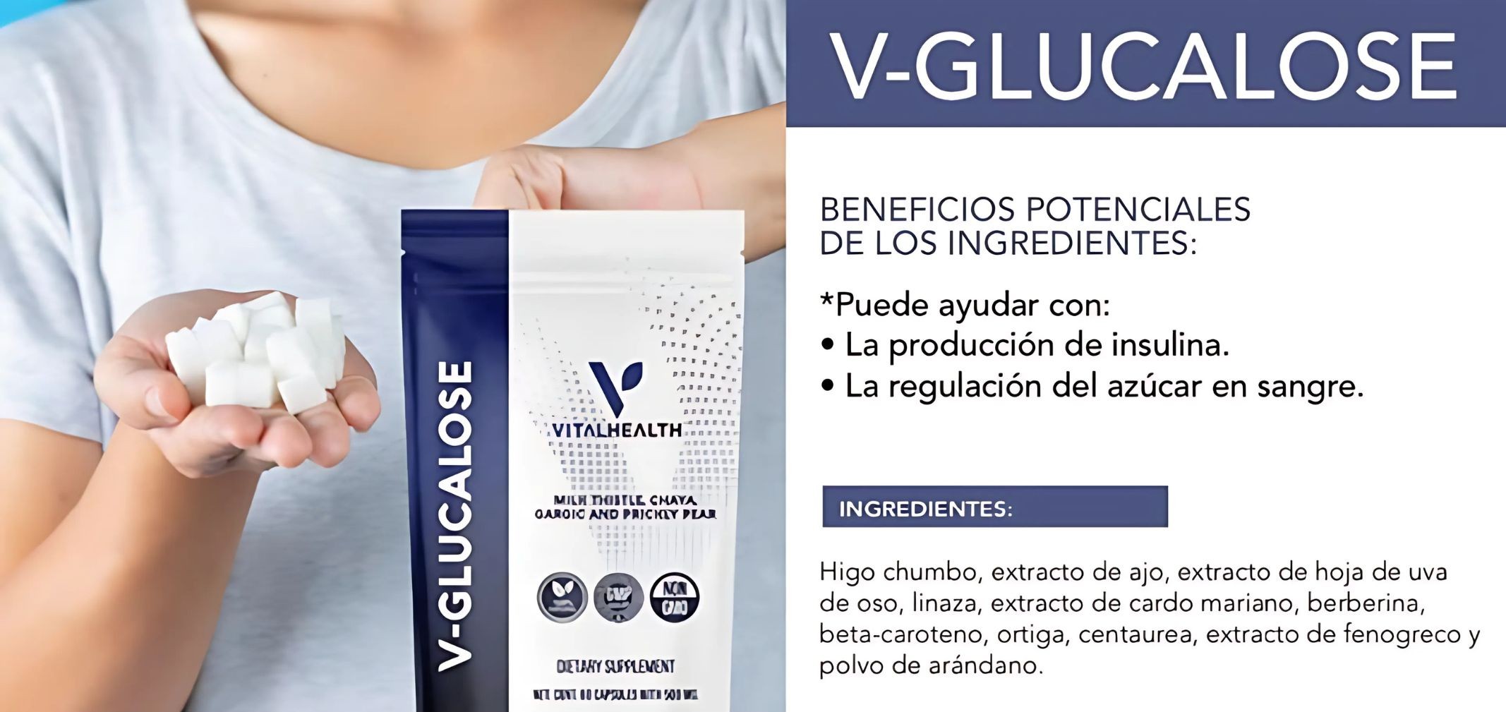 V-Glucalose VitalHealth 60 Cápsulas | Suplemento Natural Control de Azúcar, Insulina y Metabolismo | No GMO, 100% Natural