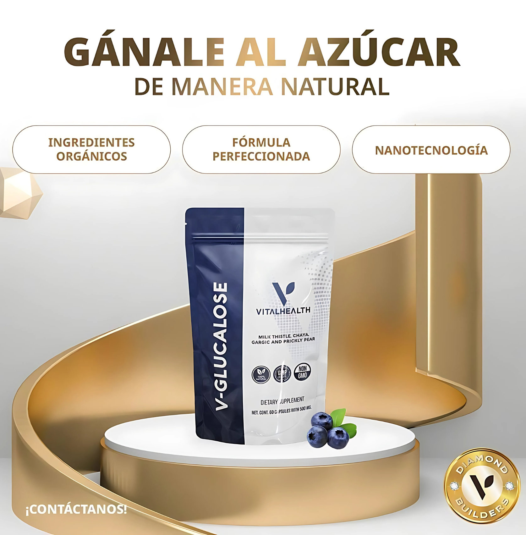 V-Glucalose VitalHealth 60 Cápsulas | Suplemento Natural Control de Azúcar, Insulina y Metabolismo | No GMO, 100% Natural
