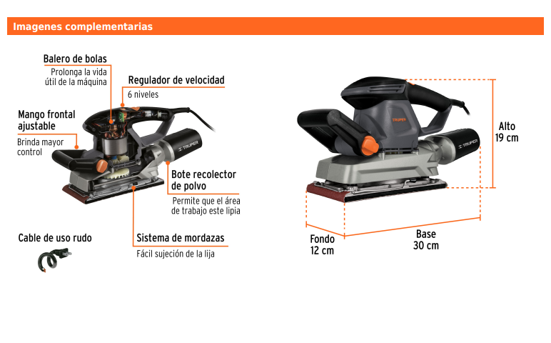 Lijadora orbital industrial 1/2 hoja 360 W, TRUPER 