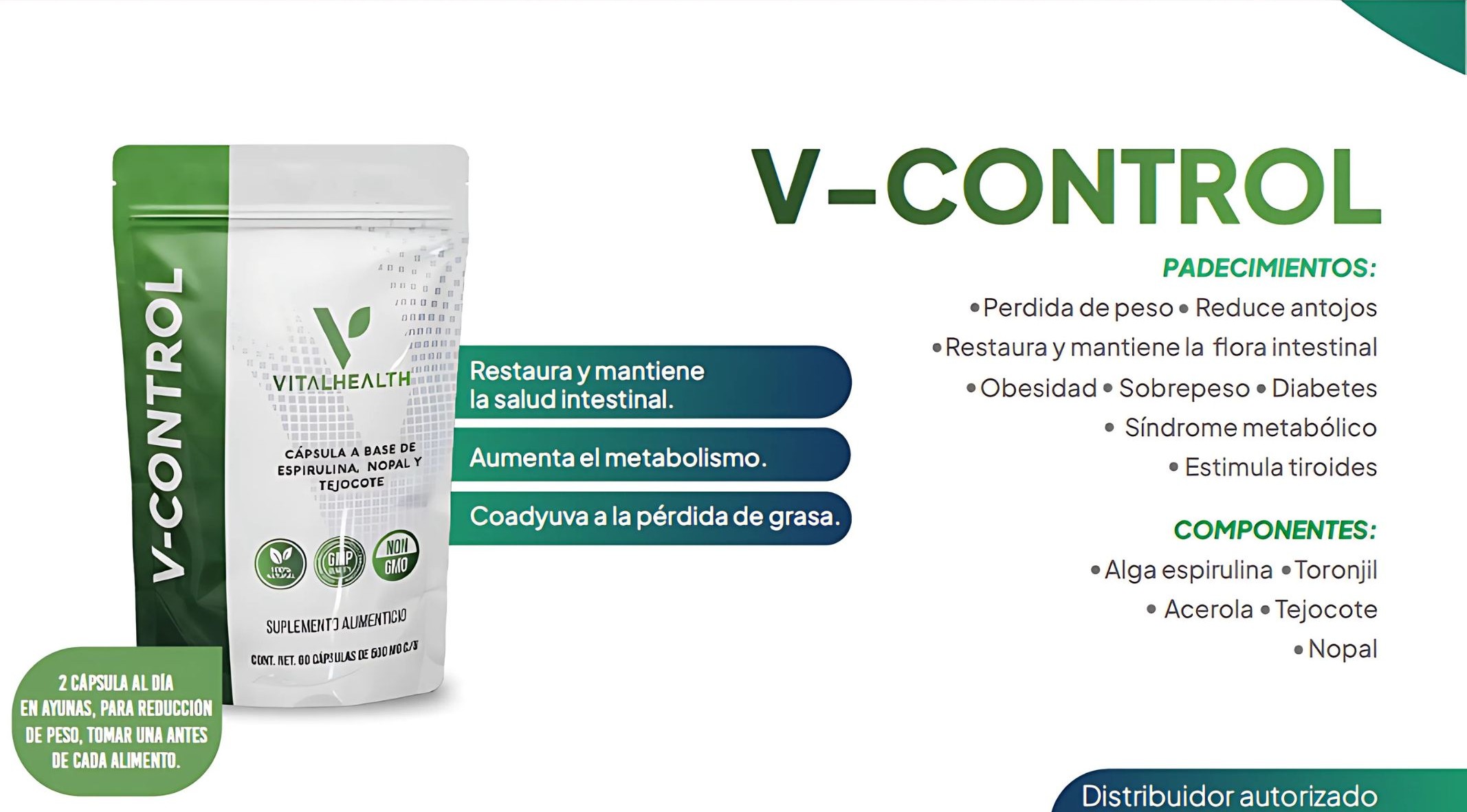 V-Control VitalHealth 60 Cápsulas | Control de Peso y Metabolismo Natural