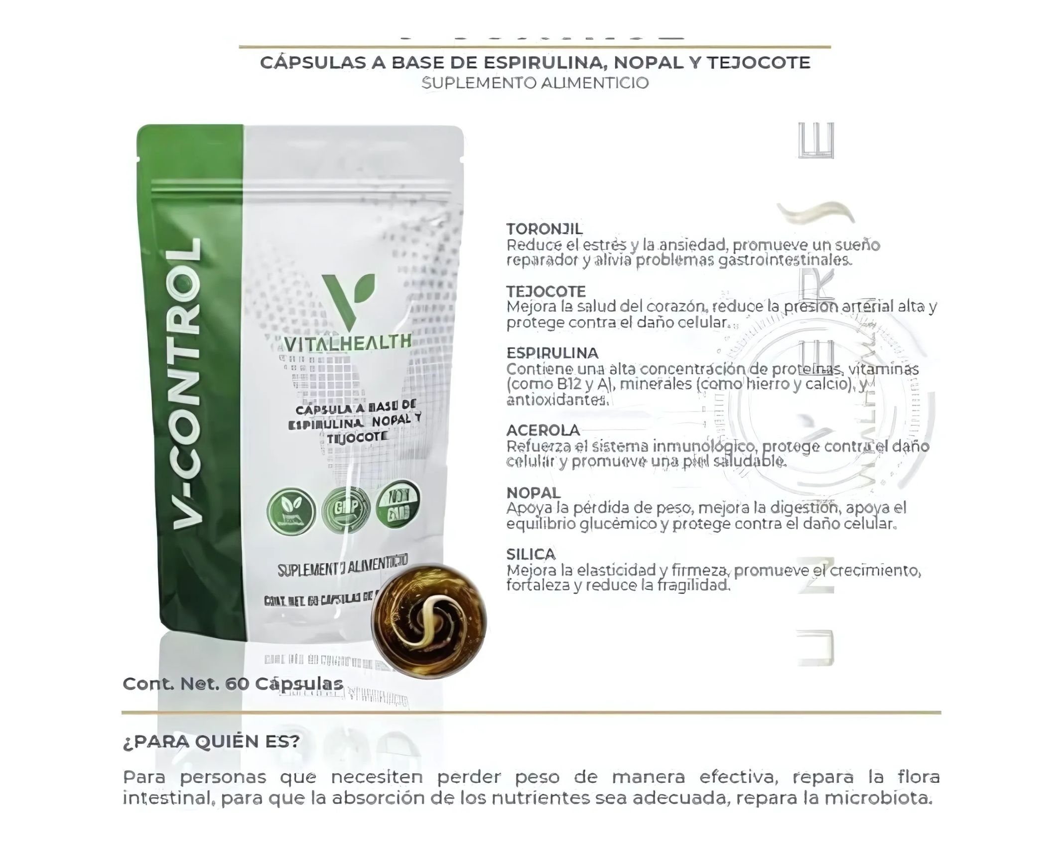 V-Control VitalHealth 60 Cápsulas | Control de Peso y Metabolismo Natural