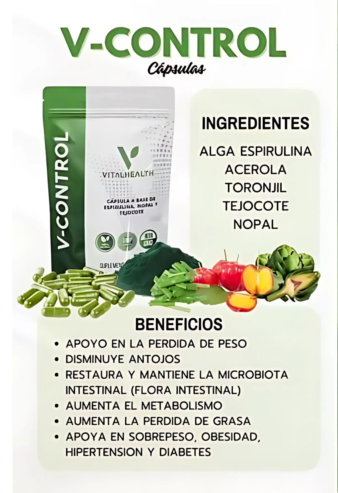 V-Control VitalHealth 60 Cápsulas | Control de Peso y Metabolismo Natural