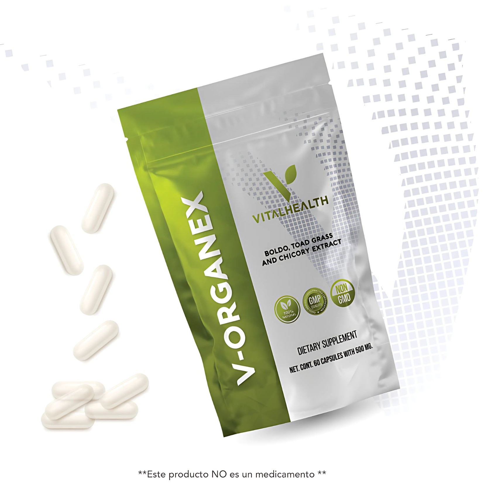 V-Organex VitalHealth – Suplemento Natural para Salud Hepática y Digestiva – 60 Cápsulas