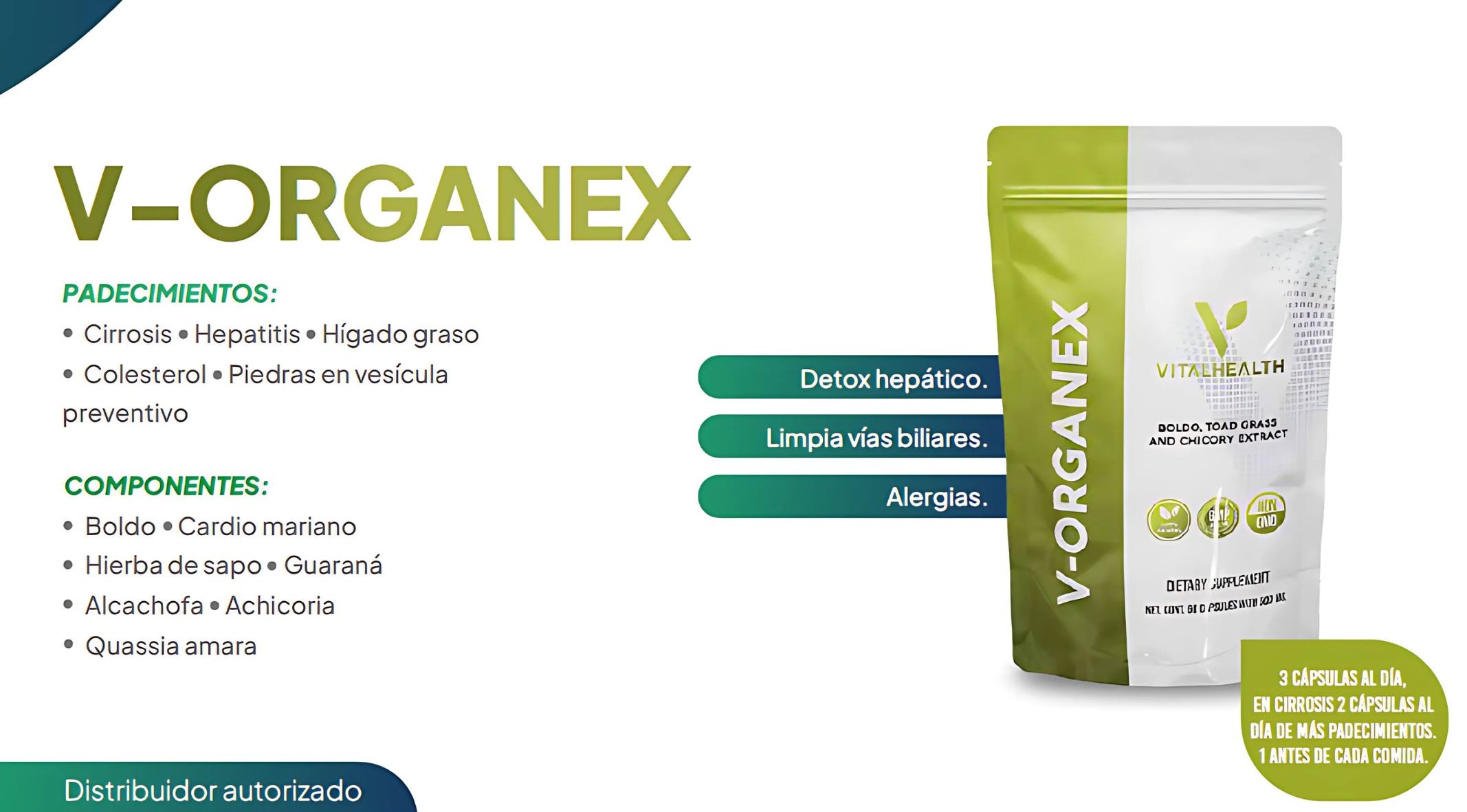 V-Organex VitalHealth – Suplemento Natural para Salud Hepática y Digestiva – 60 Cápsulas