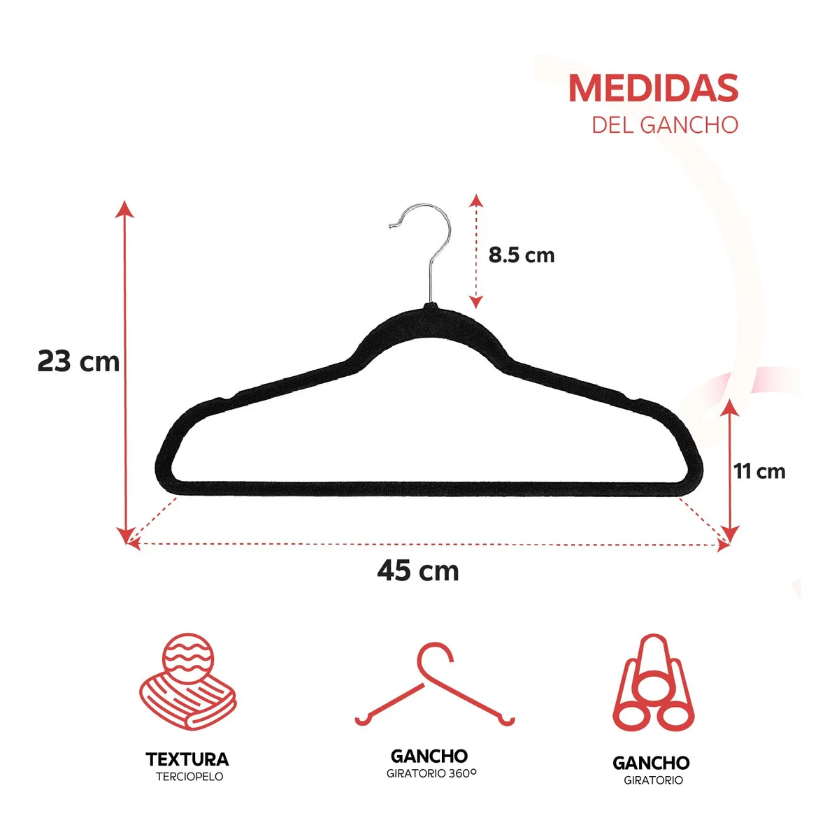 Set 50 Ganchos Terciopelo Para Ropa Antideslizantes