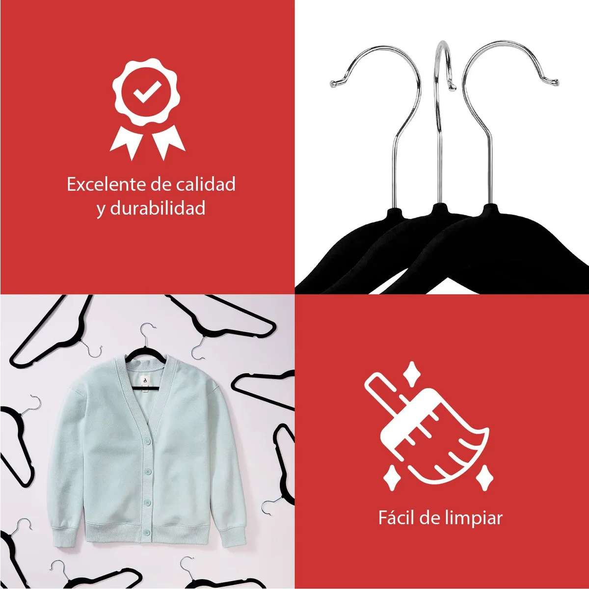Set 50 Ganchos Terciopelo Para Ropa Antideslizantes