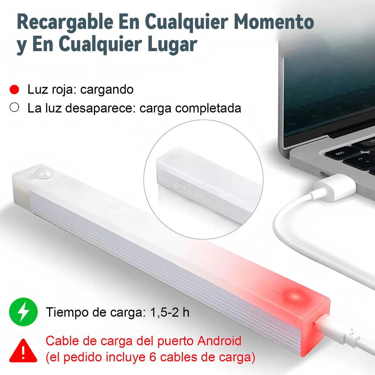 Lámpara con sensor movimiento 6 5V blanco Recargable Noche Led 6pzs