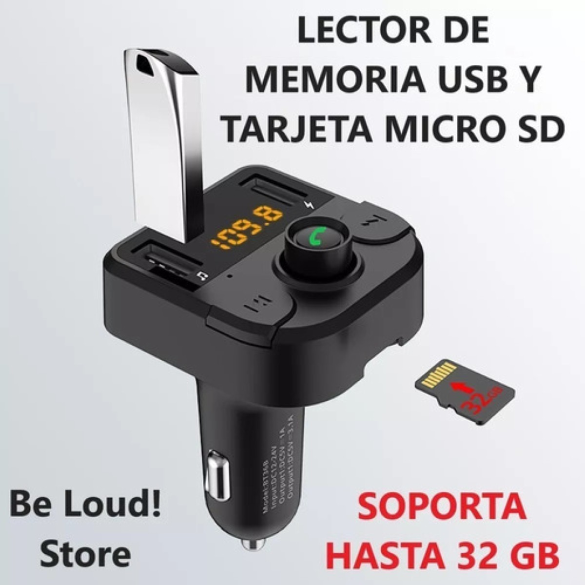 Cargador Receptor Bluetooth Fm Mp3 Estéreo negro