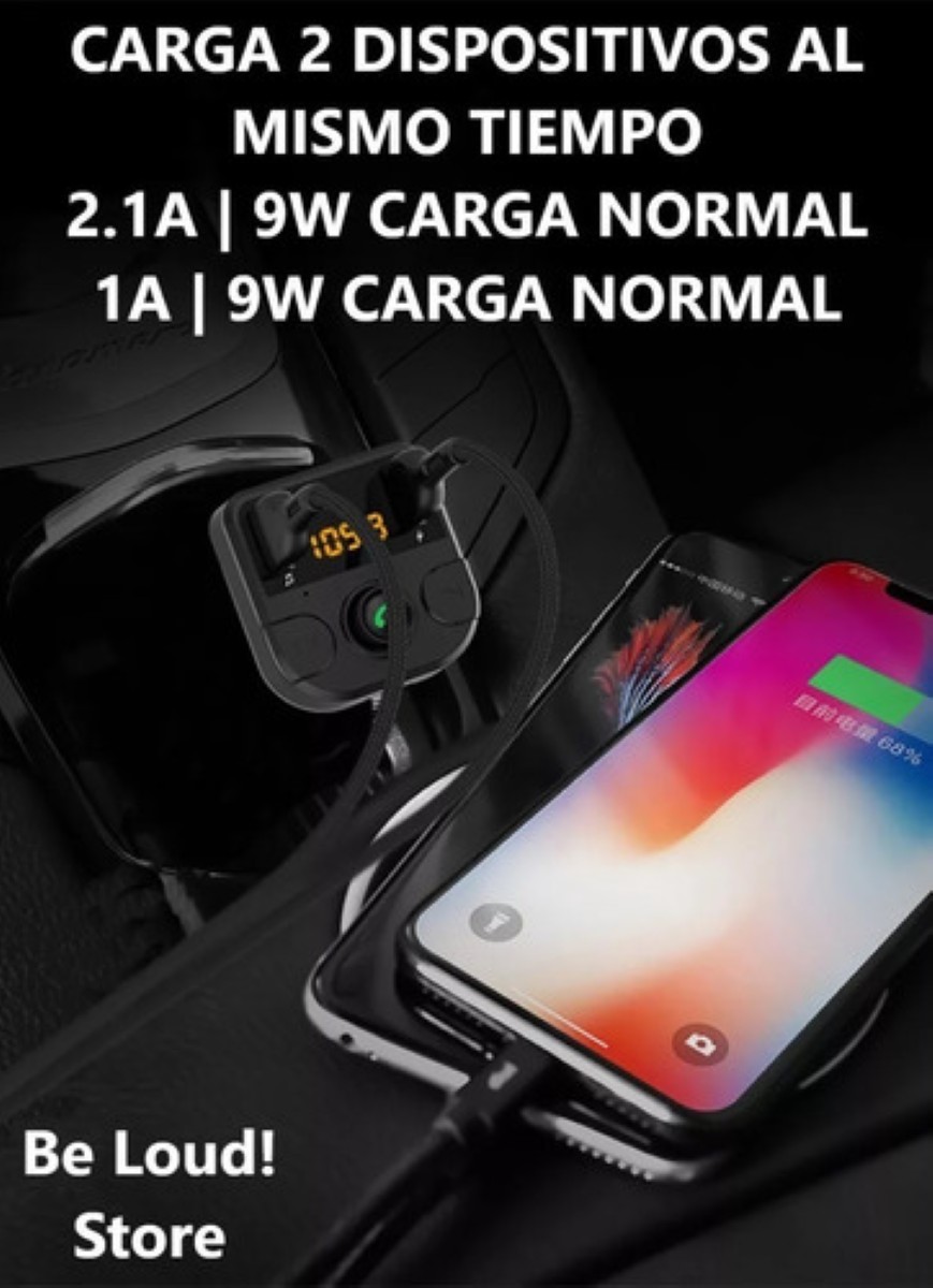 Cargador Receptor Bluetooth Fm Mp3 Estéreo negro