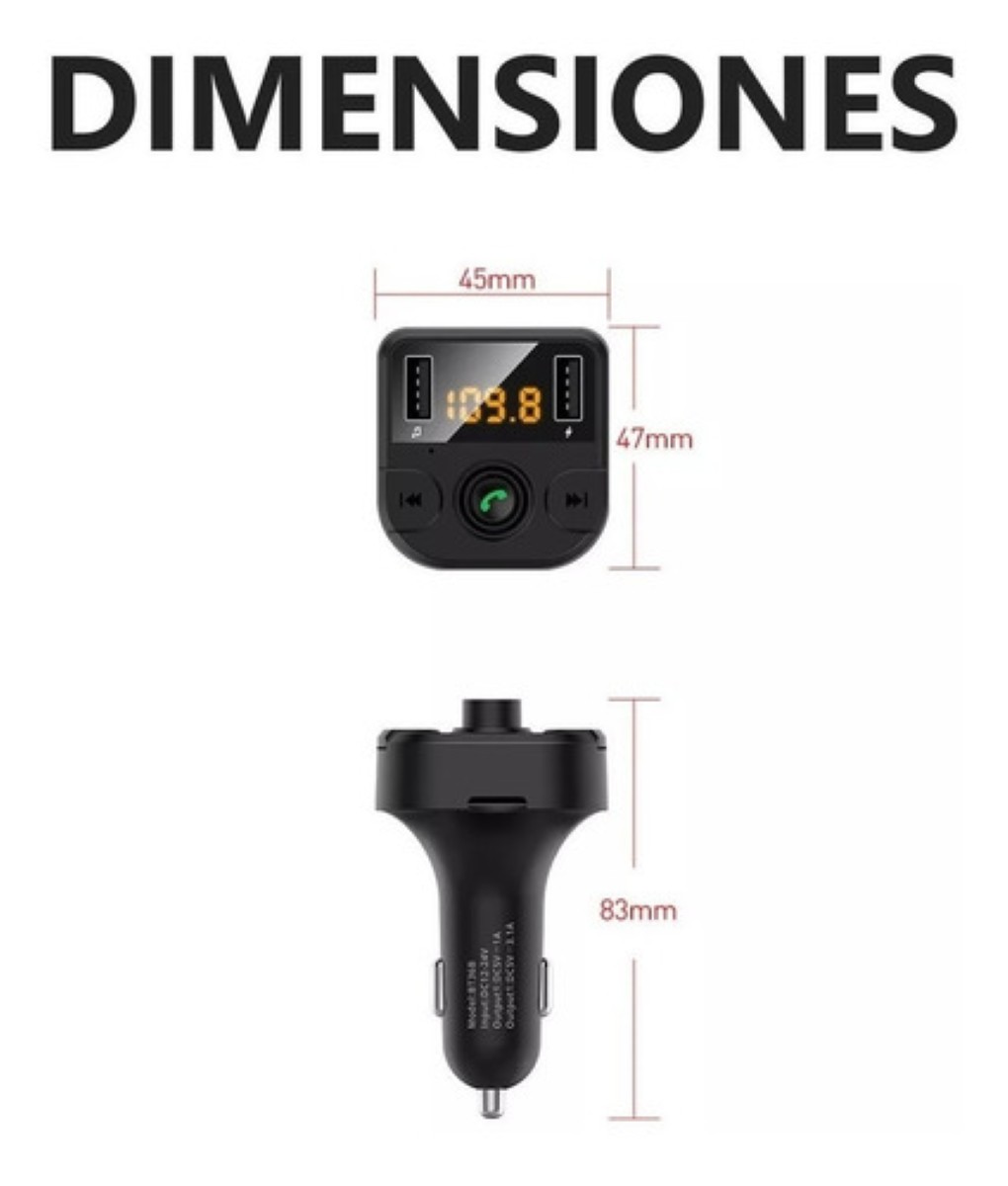 Cargador Receptor Bluetooth Fm Mp3 Estéreo negro