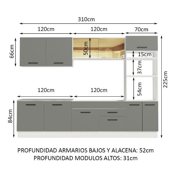 Cocina Integral Completa Modular Madesa Lux 260cm MG 01
