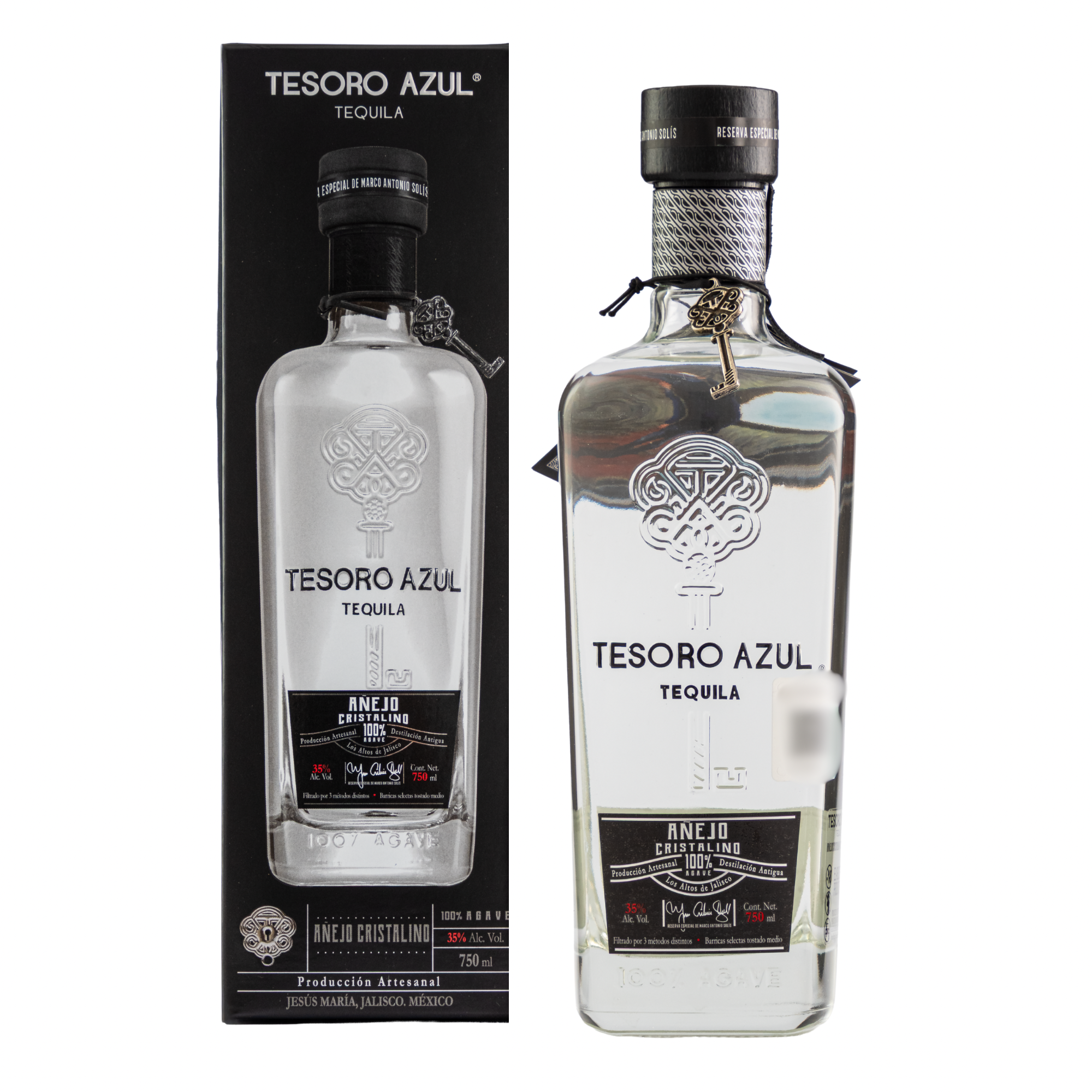 Tequila Tesoro Azul Añejo Cristalino 750 Ml