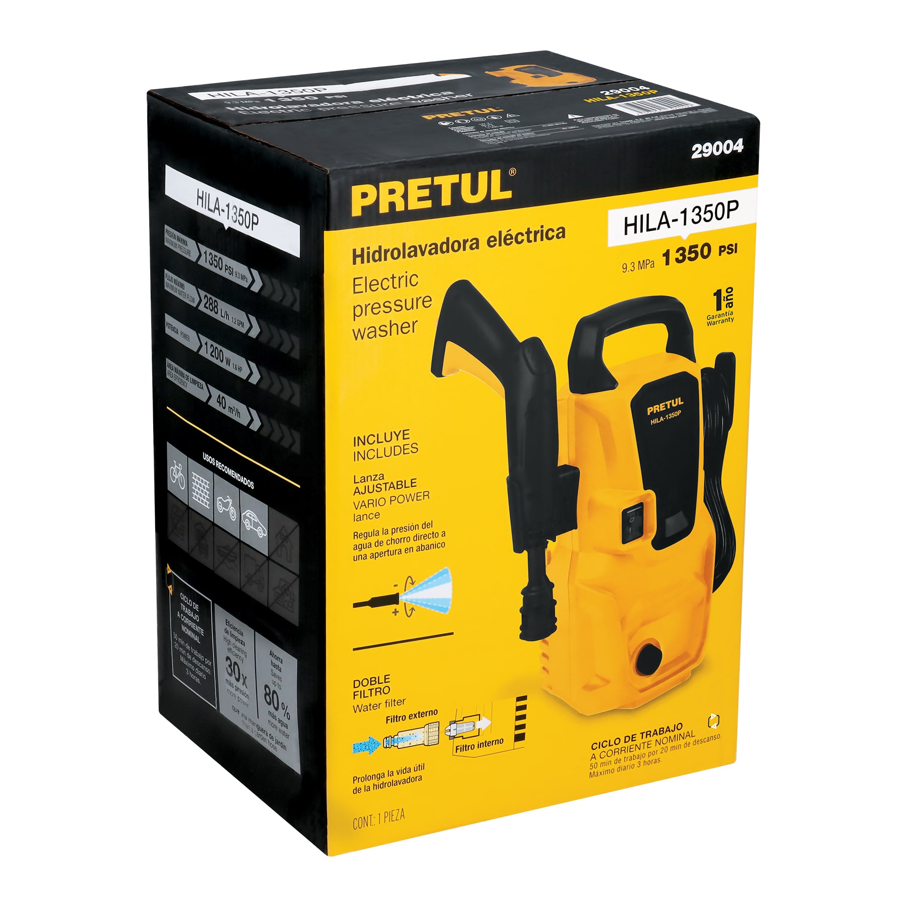 Hidrolavadora Eléctrica Pretul® 1350 PSI | Limpieza Potente Máquina de Limpieza 