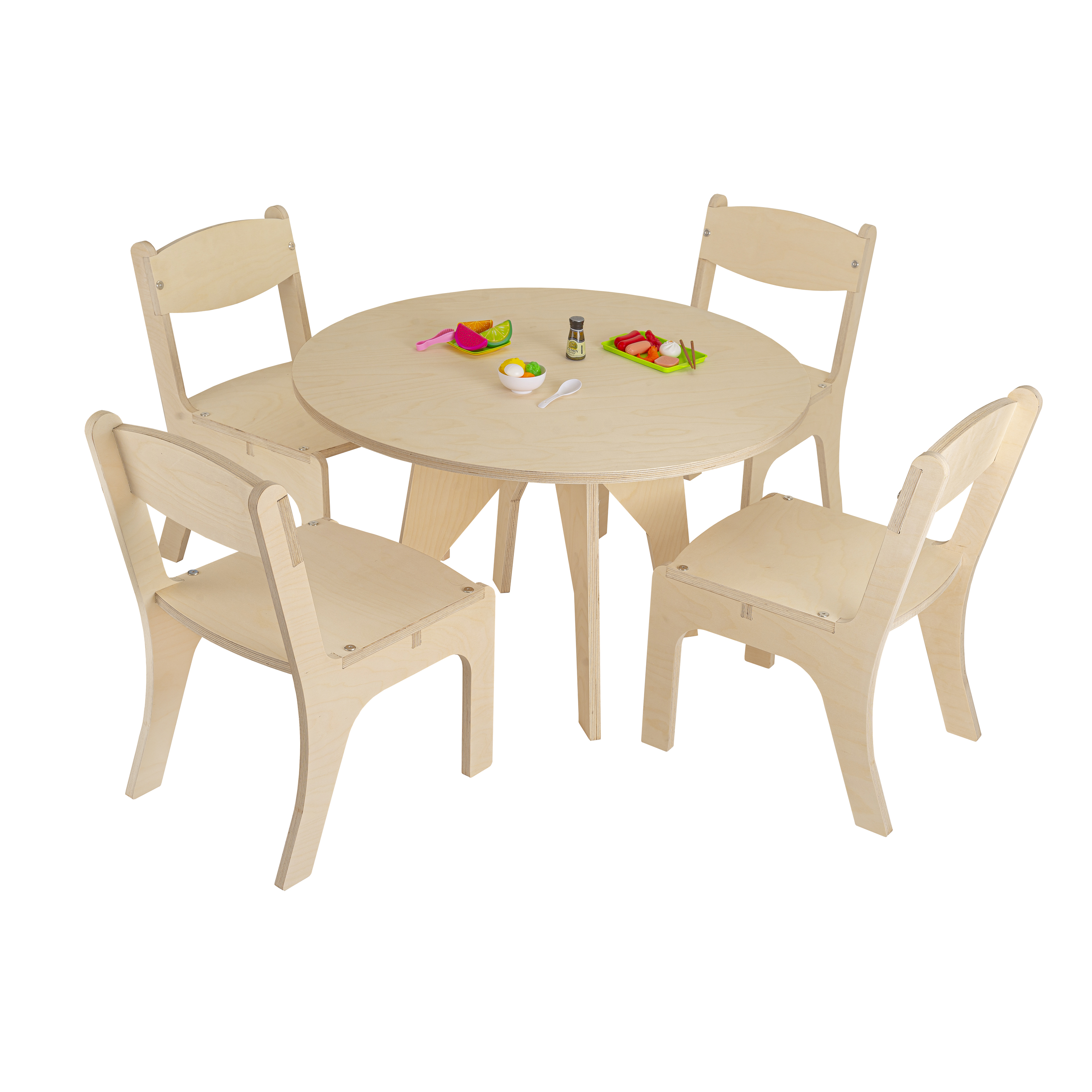 Mesa Infantil Circular con 4 Sillas de Abedul Natural  Diseño Seguro y Funcional - DUDUK