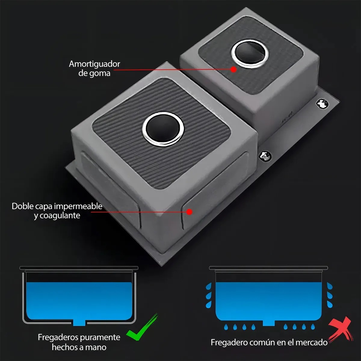 Fregadero De Cocina Tarja Doble Acero Inoxidable Organizador Bokoptyr 80*45*22cm Aplicación De Múltiples Escenarios Plateado Resistente al aceite y la suciedad