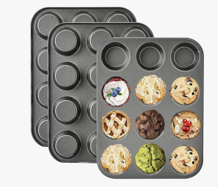 3 Moldes Charola 12 Cupcakes Acero Anti-adherente Repostería