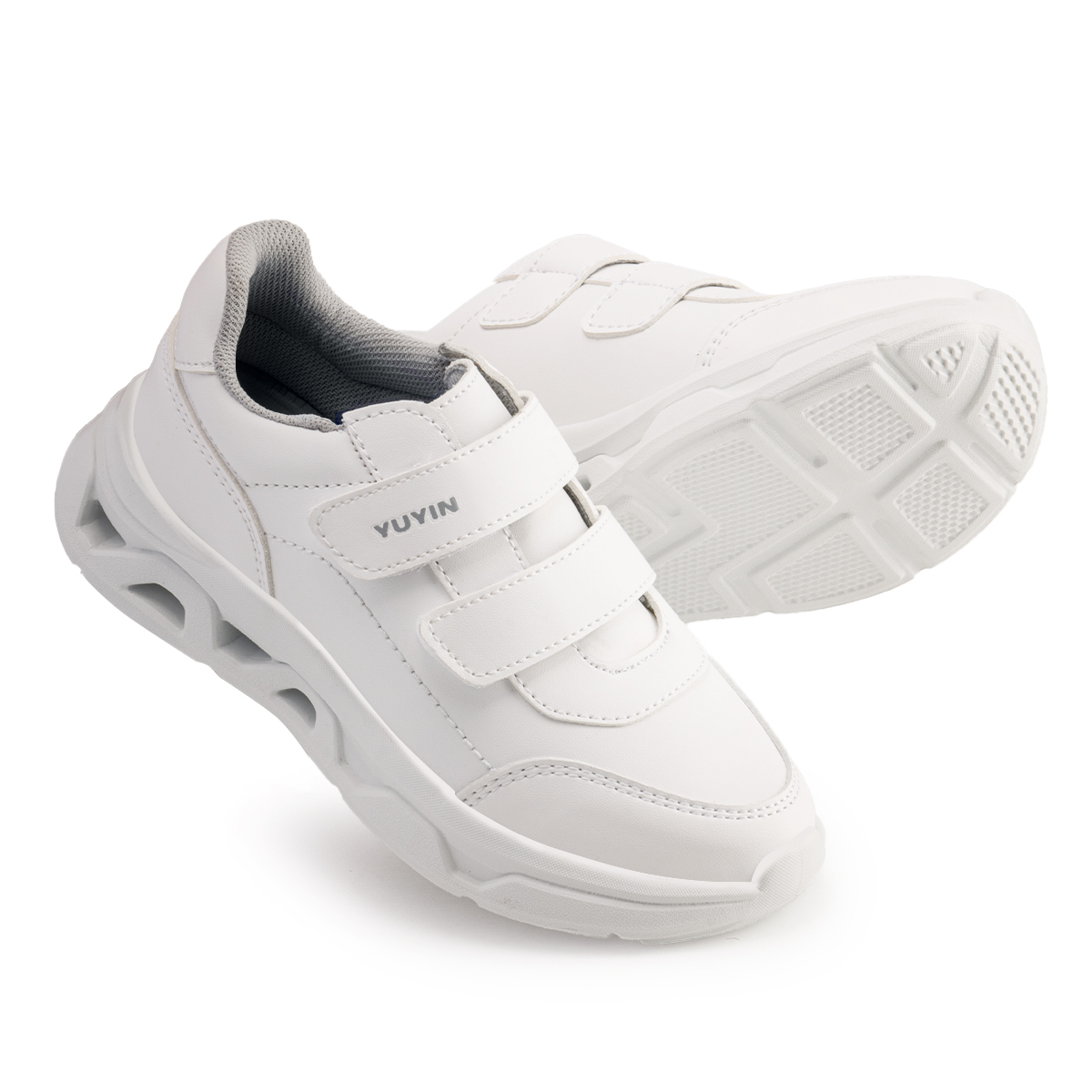 Yuyin tenis escolar blanco para niño con doble velcro y suela antiderrapante  18-21