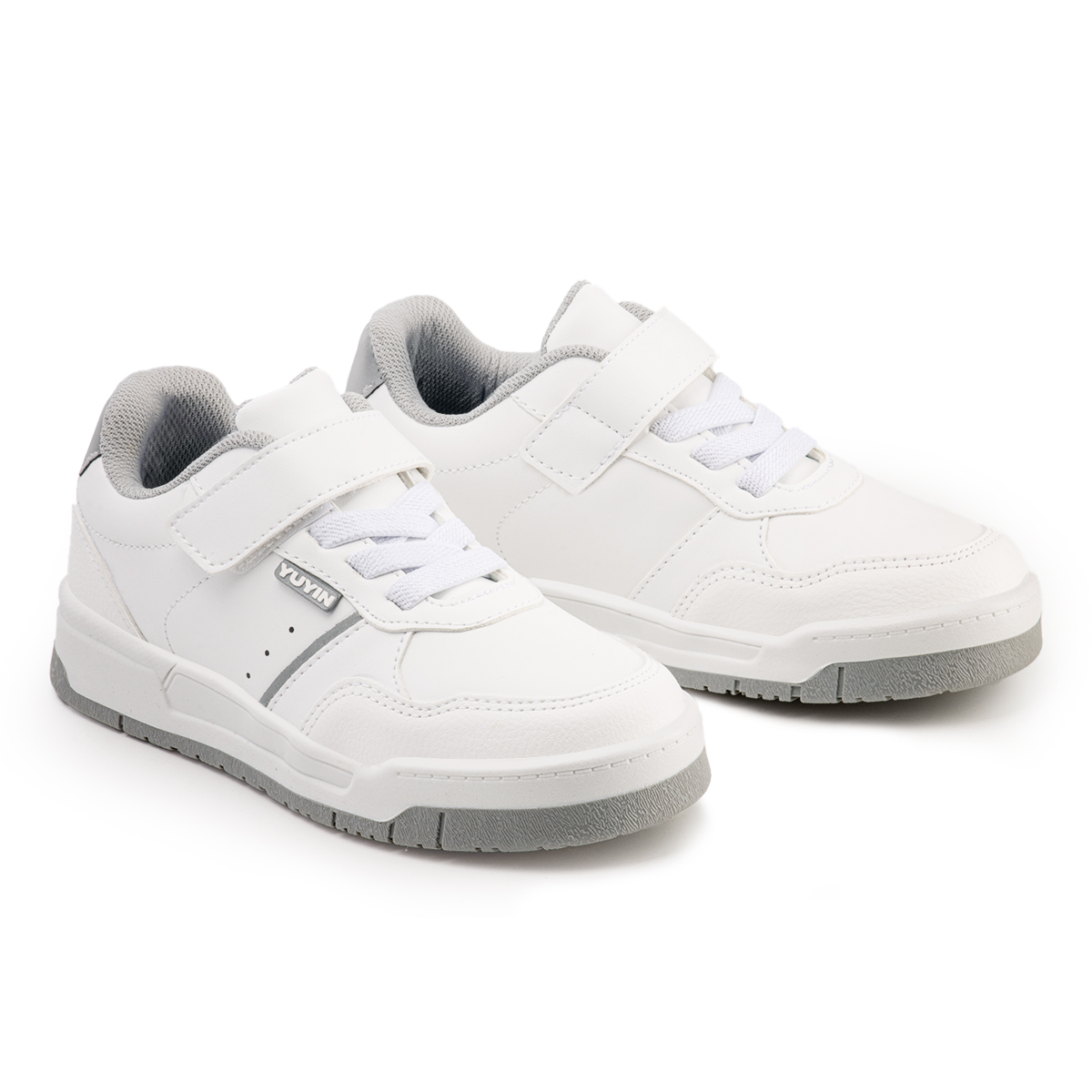 Yuyin tenis escolares blancos para niño 25352 con velcro y suela ligera   18-21