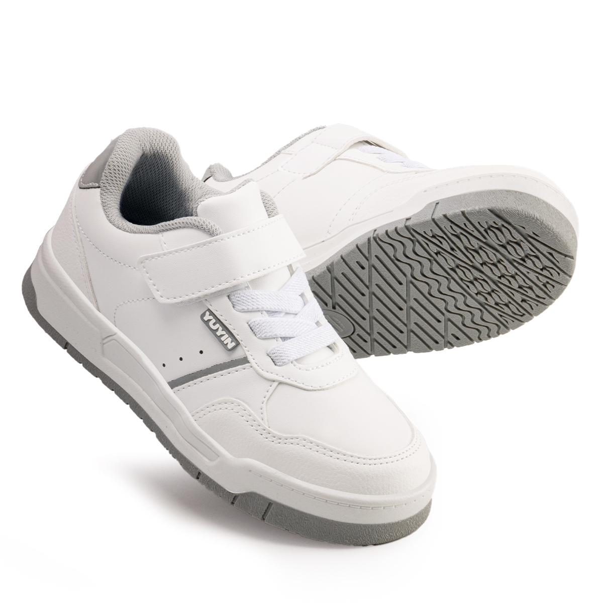 Yuyin tenis escolares blancos para niño 25352 con velcro y suela ligera   18-21
