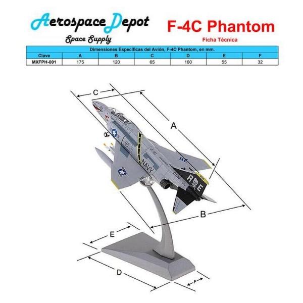 F-4C MXFPH-001 F-4C Phantom 1100 17,5x12x6,5cm MetalPlástico Base Plástico Gris, F-4C Phantom