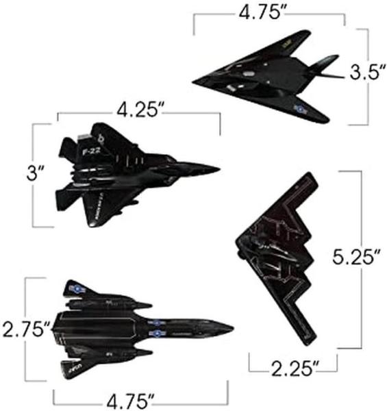 Stealth B2 Spirit SR71 Black Bird MXGBS-001 1Kit F22 Raptor B-2 Spirit SR-71 Blackbird F-117 Nighthawk Metal Set de 4 Piezas, StealthPack