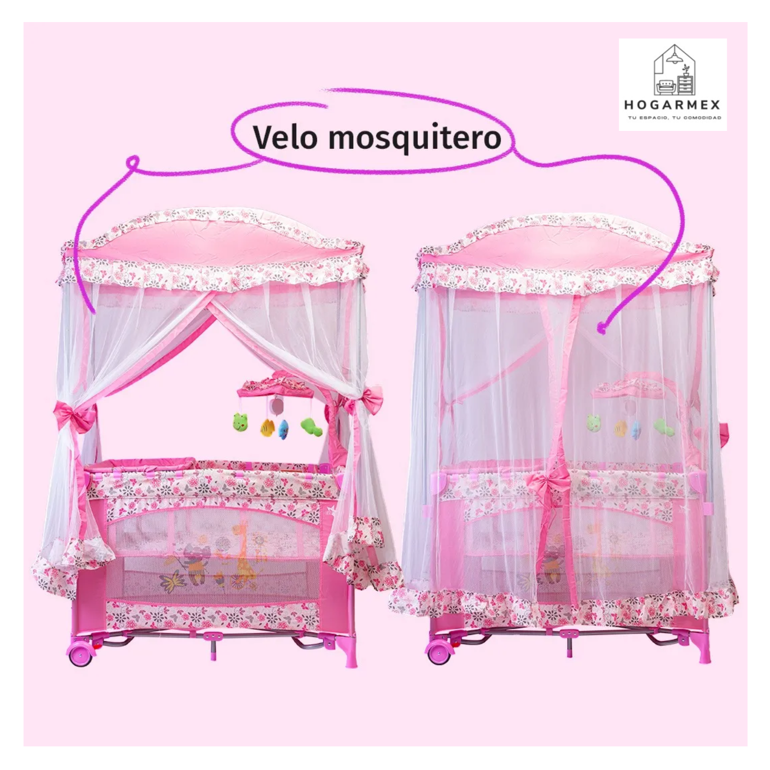 Cuna Corral Mecedor Para Bebé Con Cambiador Color Rosa