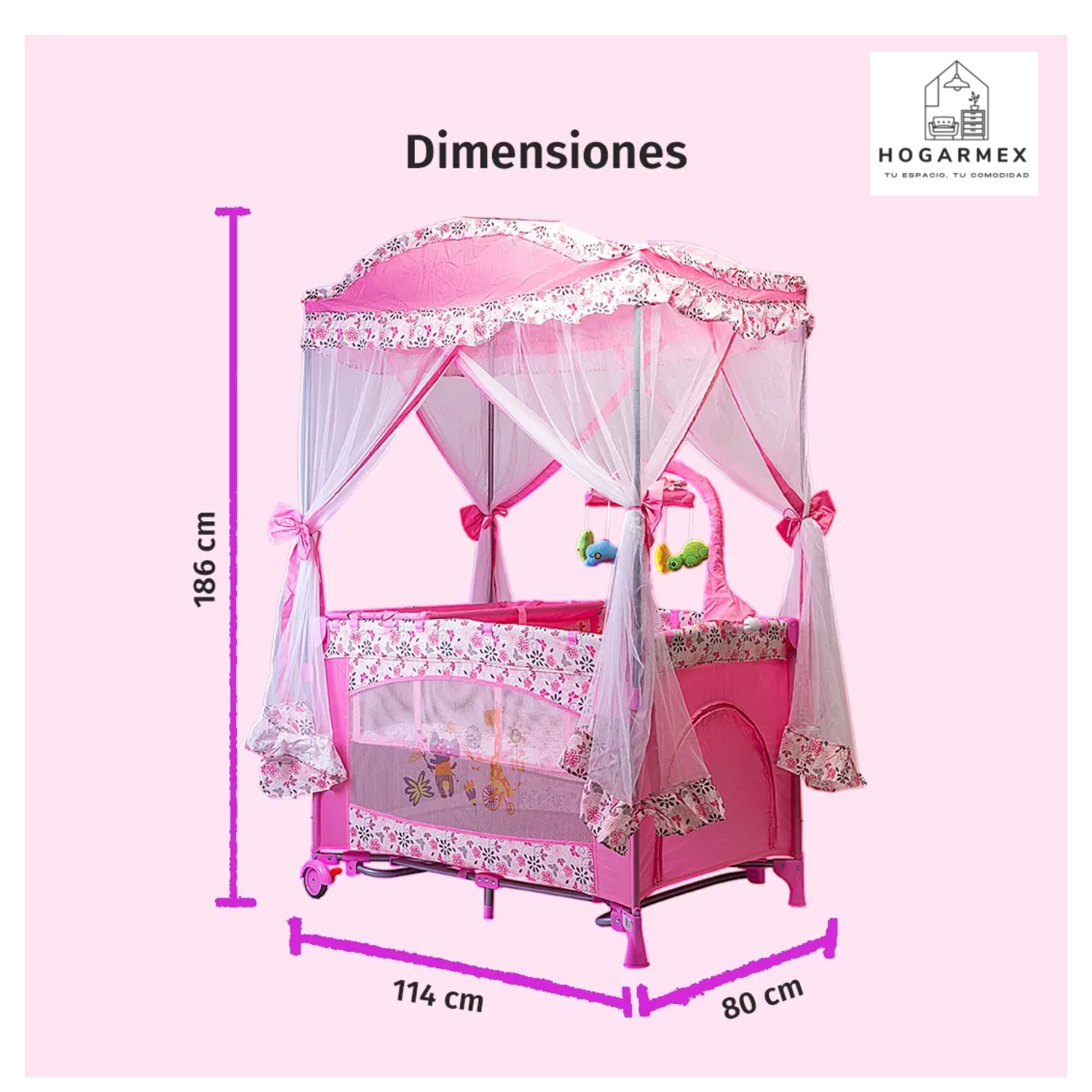 Cuna Corral Mecedor Para Bebé Con Cambiador Color Rosa