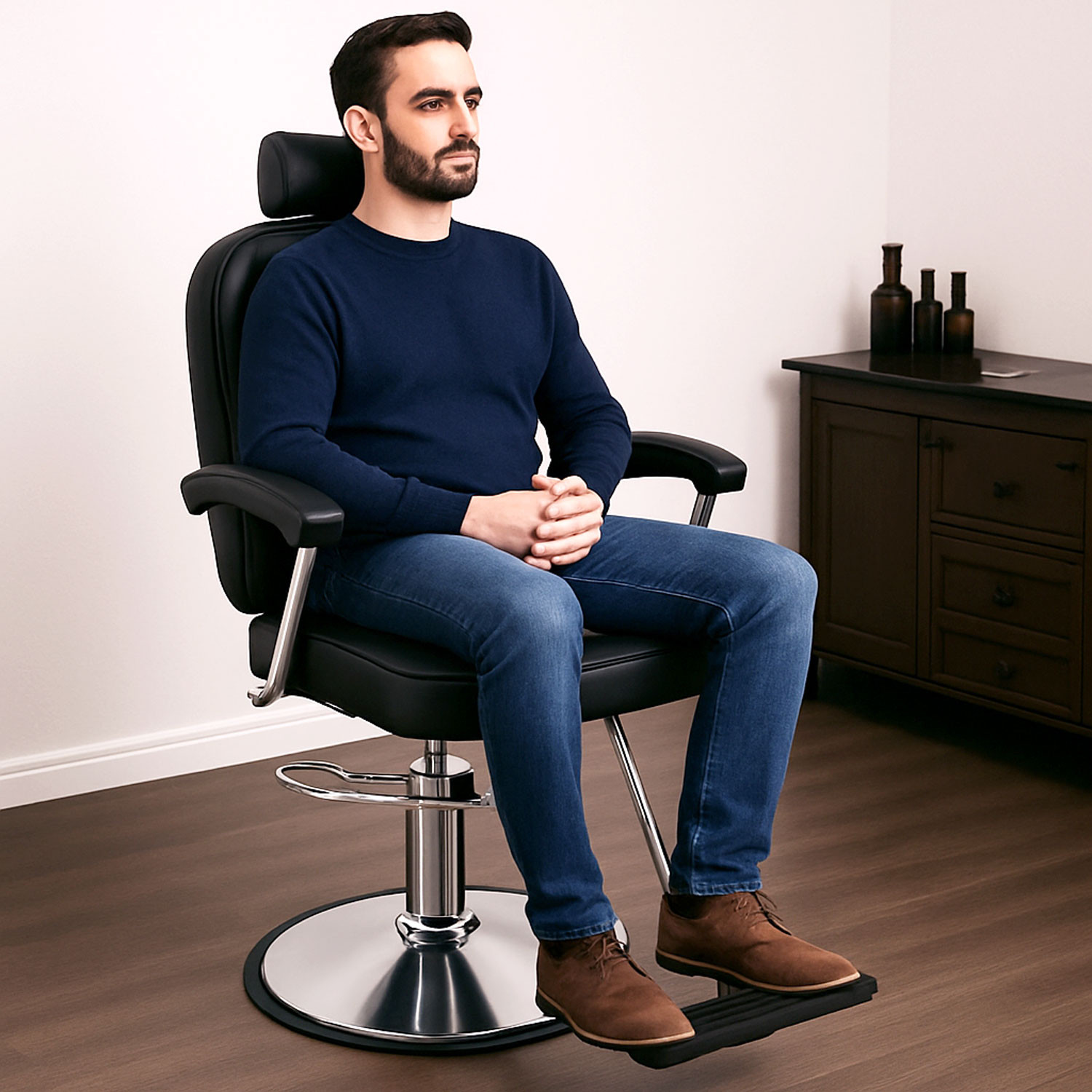 Sillon Silla Barberia Estetica Clasica 360° Moderna Negro Nanofort