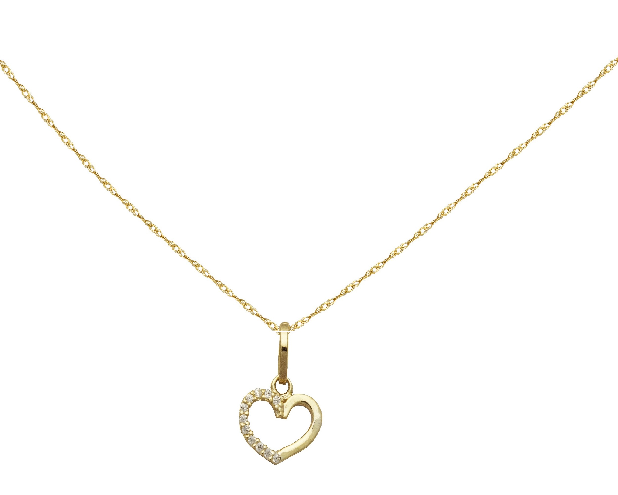 Collar Gargantilla Oro 14K Horoz Corazón con Circonias 45cm V12 S1040