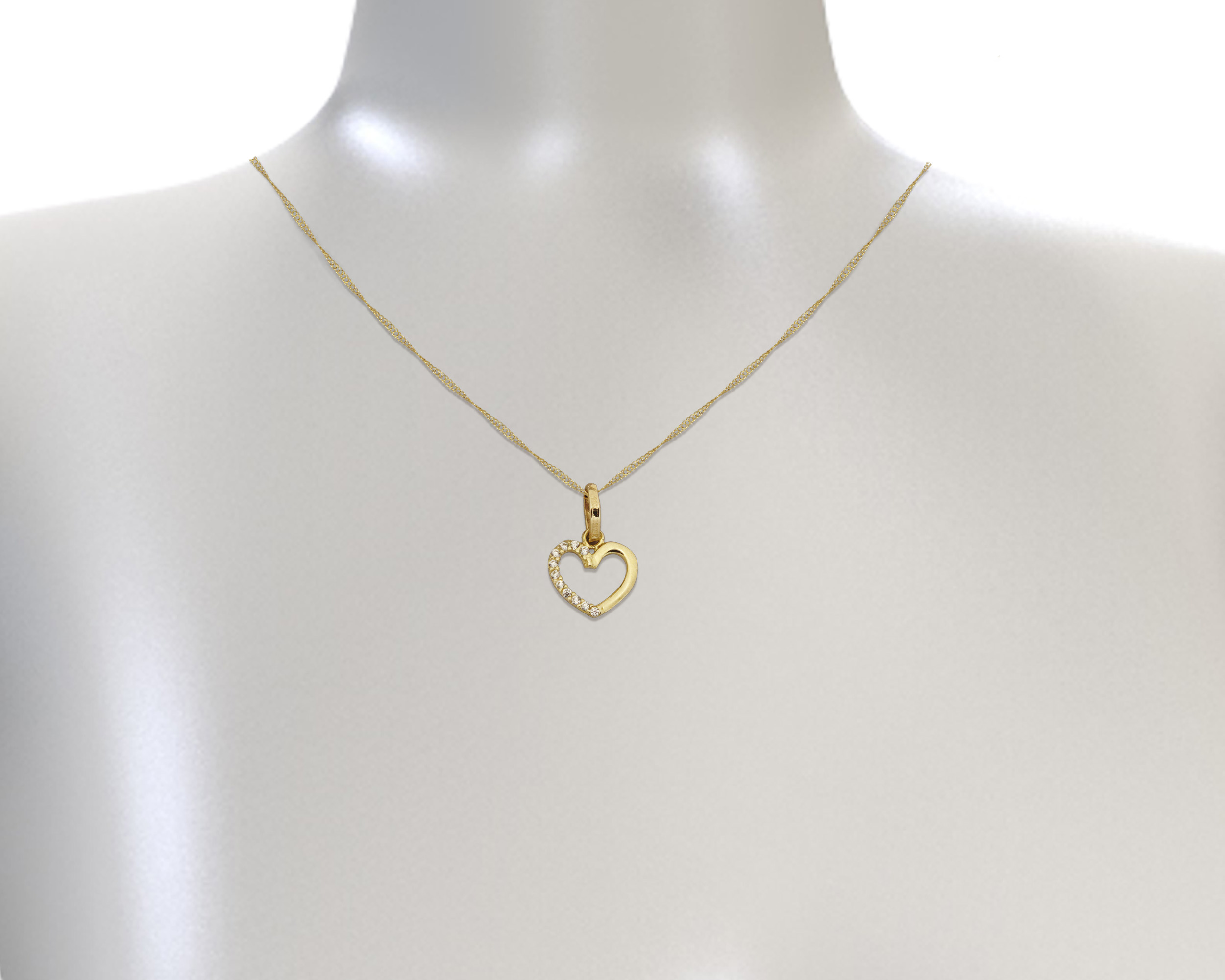 Collar Gargantilla Oro 14K Horoz Corazón con Circonias 45cm V12 S1040