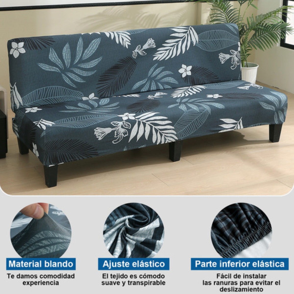 Funda De Futón Elástica Para Sofá Cama Sin Brazos Gris