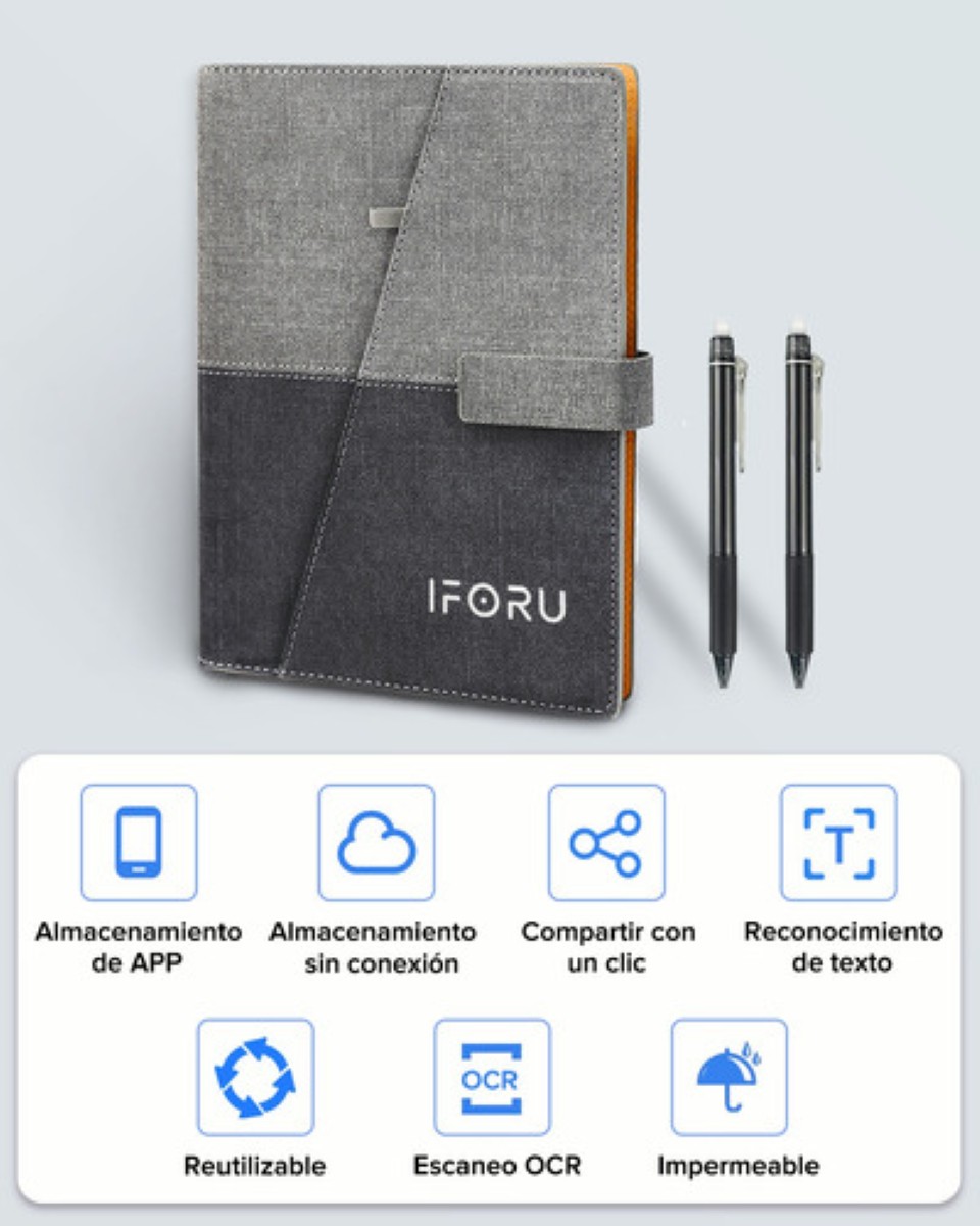 Cuaderno Inteligente Reutilizable Libreta 100 Page 2 Plumas Gris 