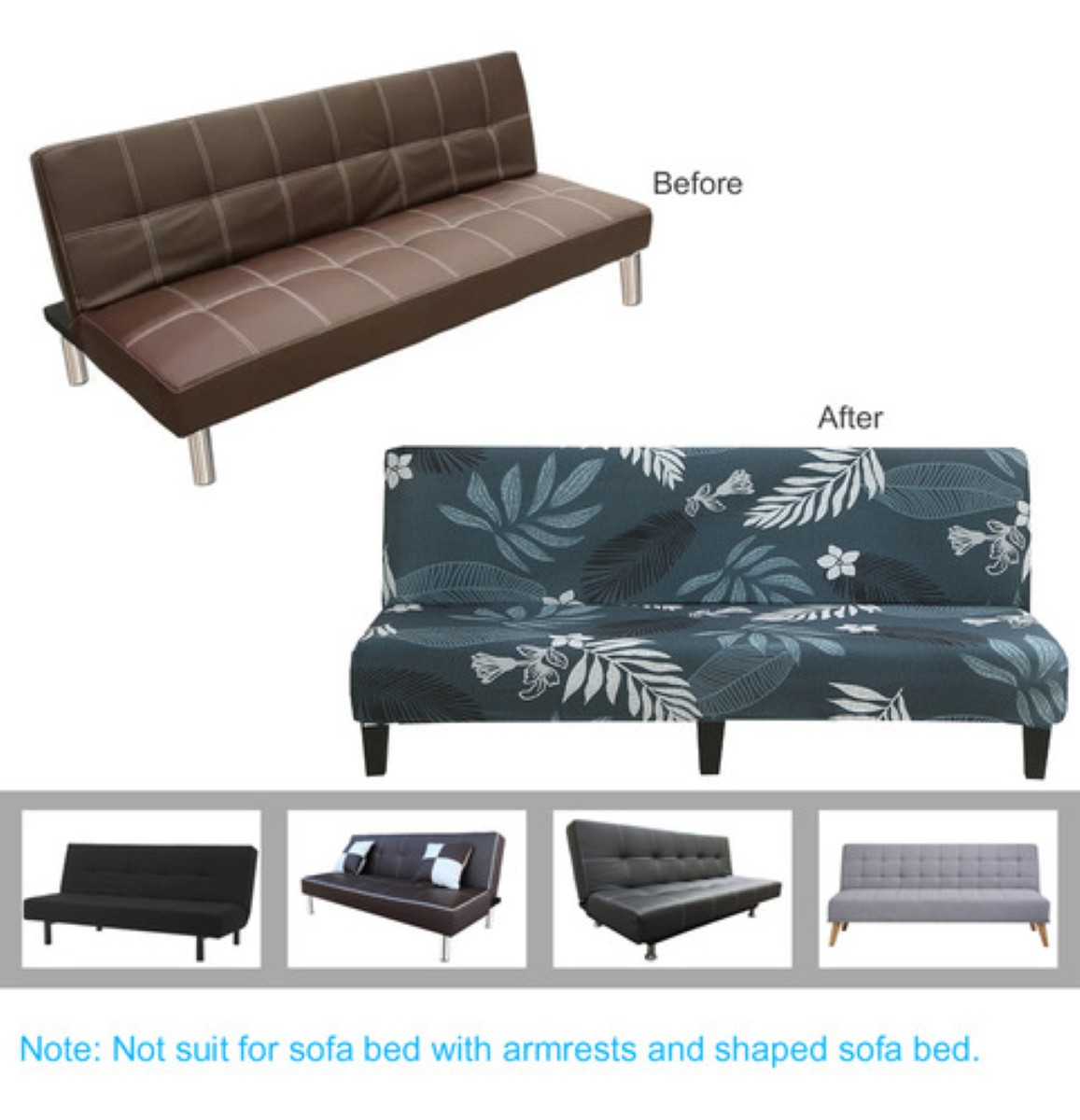 Funda De Futón Elástica Para Sofá Cama Sin Brazos Gris