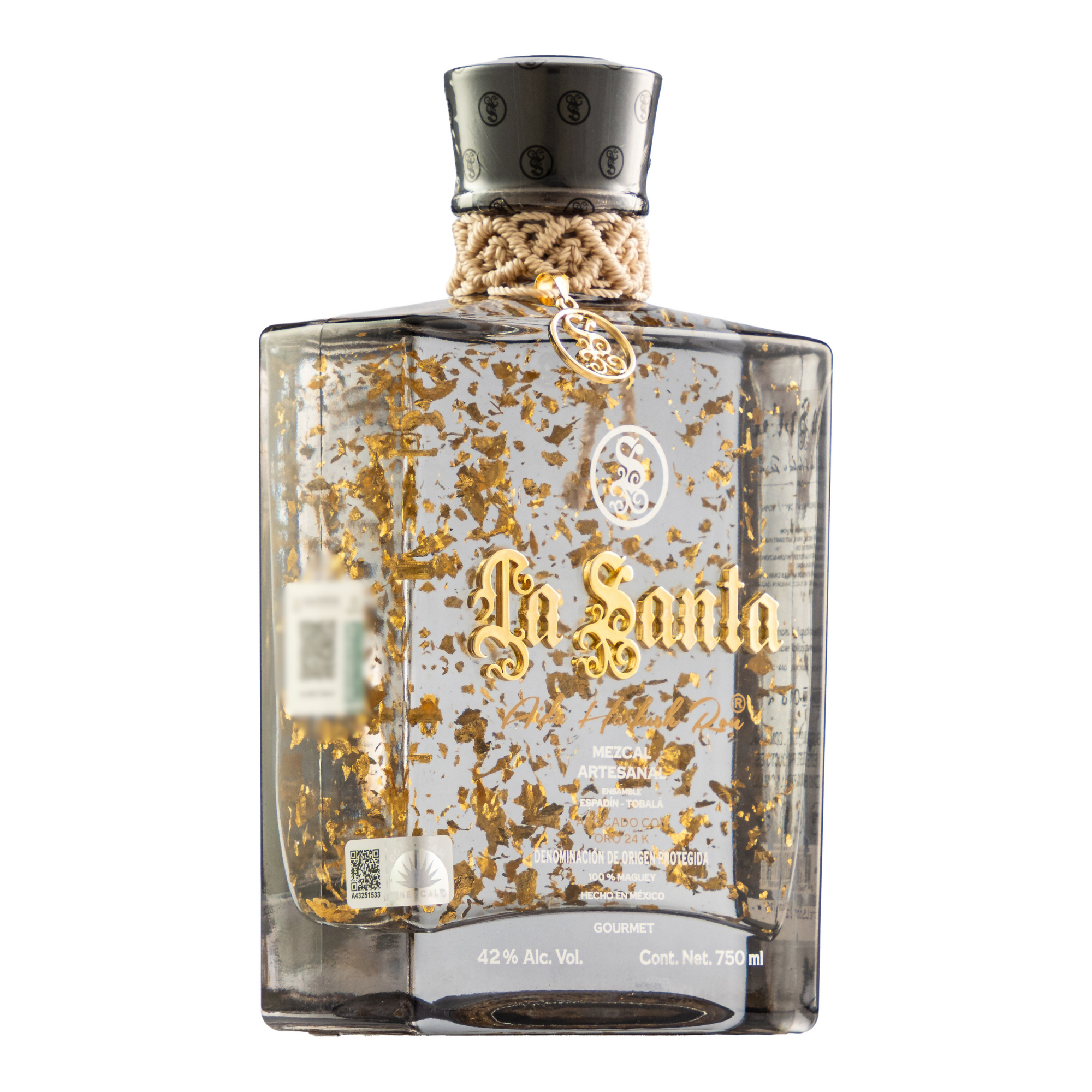 Mezcal Artesanal La Santa Abocado Con Oro 24K 750 Ml