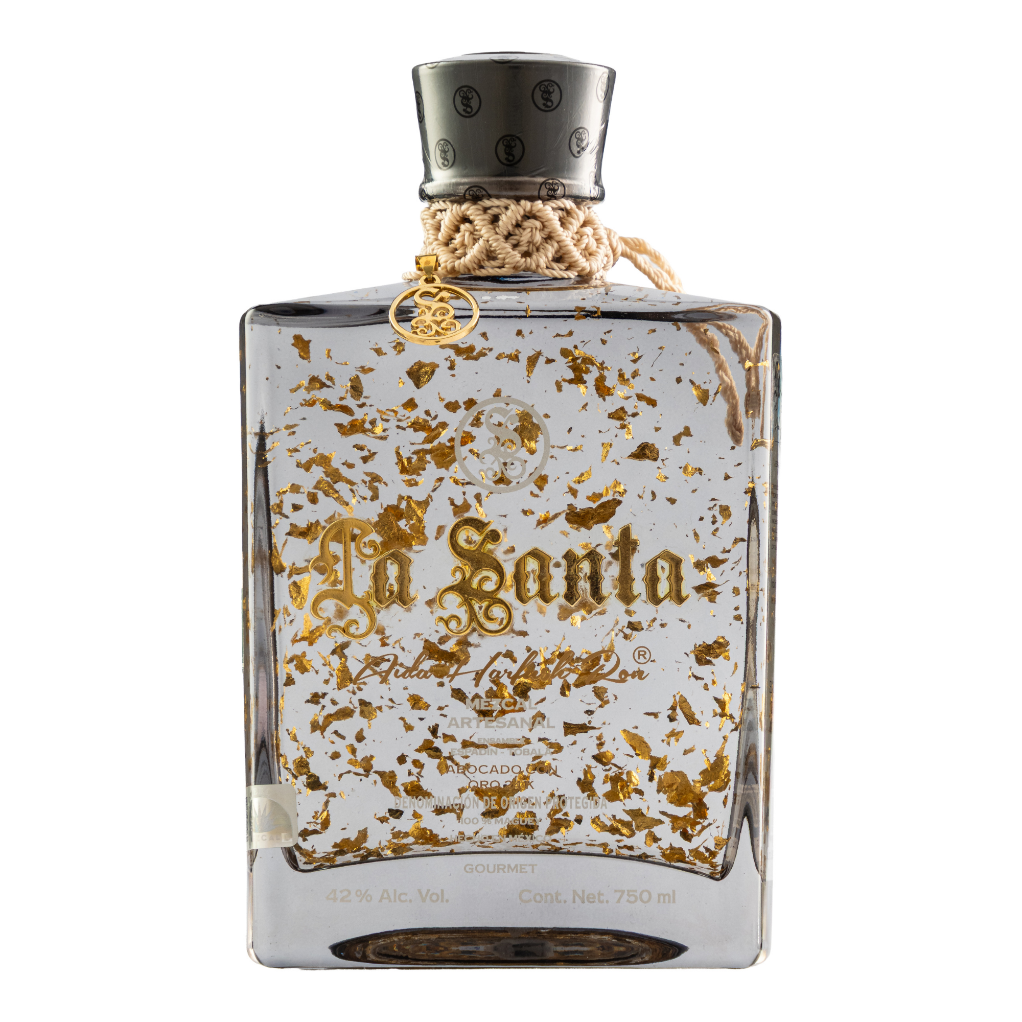 Mezcal Artesanal La Santa Abocado Con Oro 24K 750 Ml