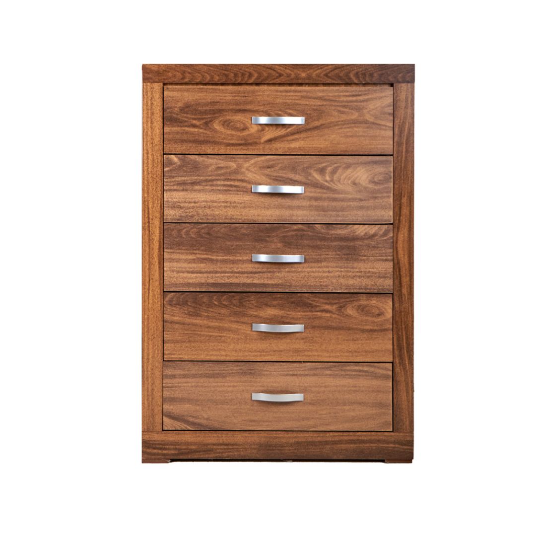 Cómoda Cajonera de 5 Cajones Color Nogal con Jaladeras de Metal - Madera MDF