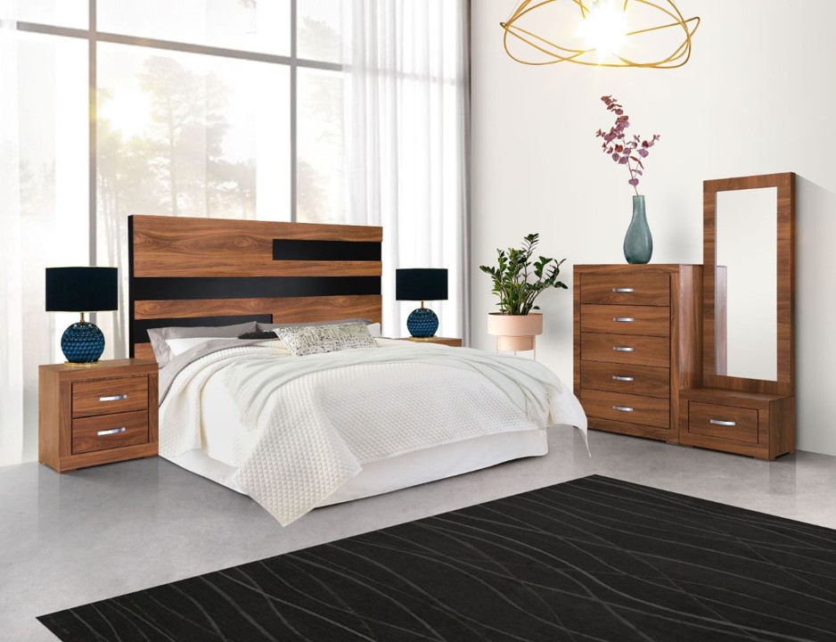 Espejo de Cuerpo Completo / de Pie con 1 Cajón Color Nogal - Madera MDF