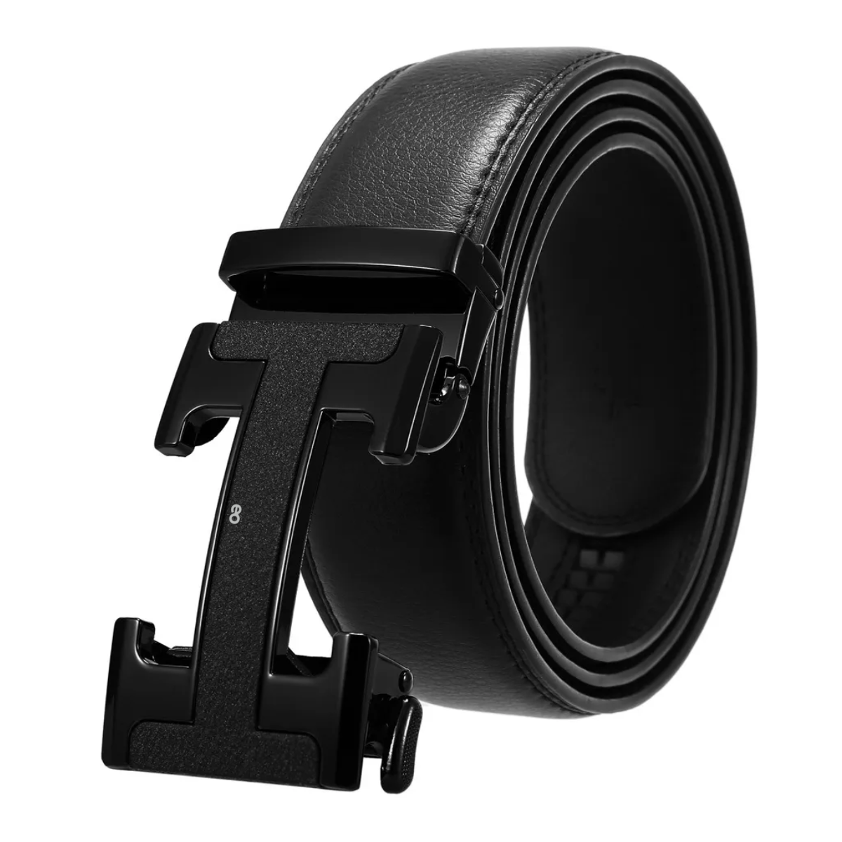 Cinto Negro De Elegante Cuero Hombre, Hebilla Automática 120cm Color Negro H